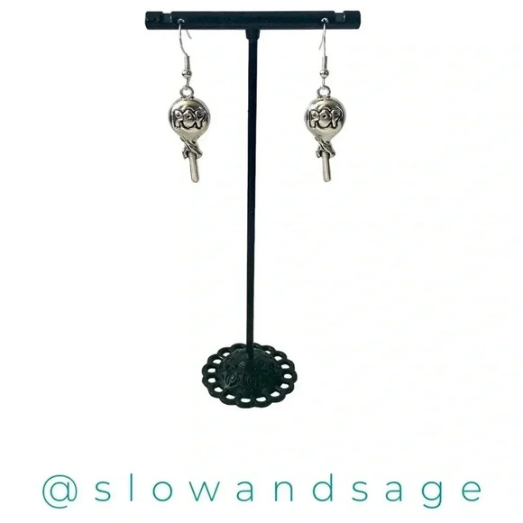POP Novelty Silver-plated Lollipop Dangle Earrings Handcrafted Candy Jewelry - Picture 5 of 6